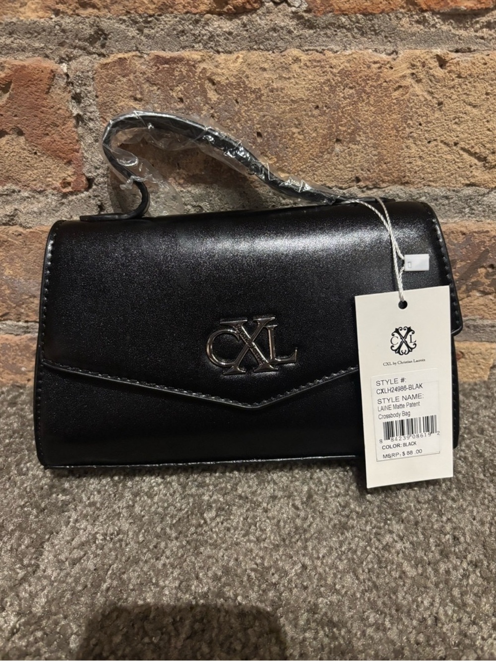 Christian Lacroix Black Metallic Crossbody Bag with CXL Logo